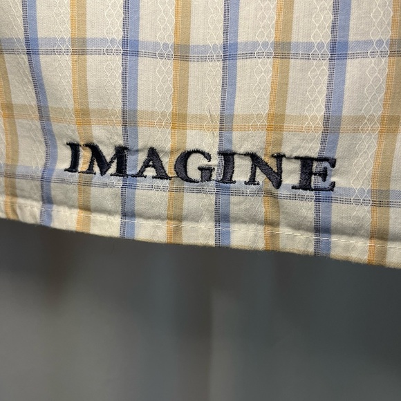 English Laundry John Lennon Button Down Shirt L 100% Cotton Blue Yellow Imagine - Picture 12 of 16